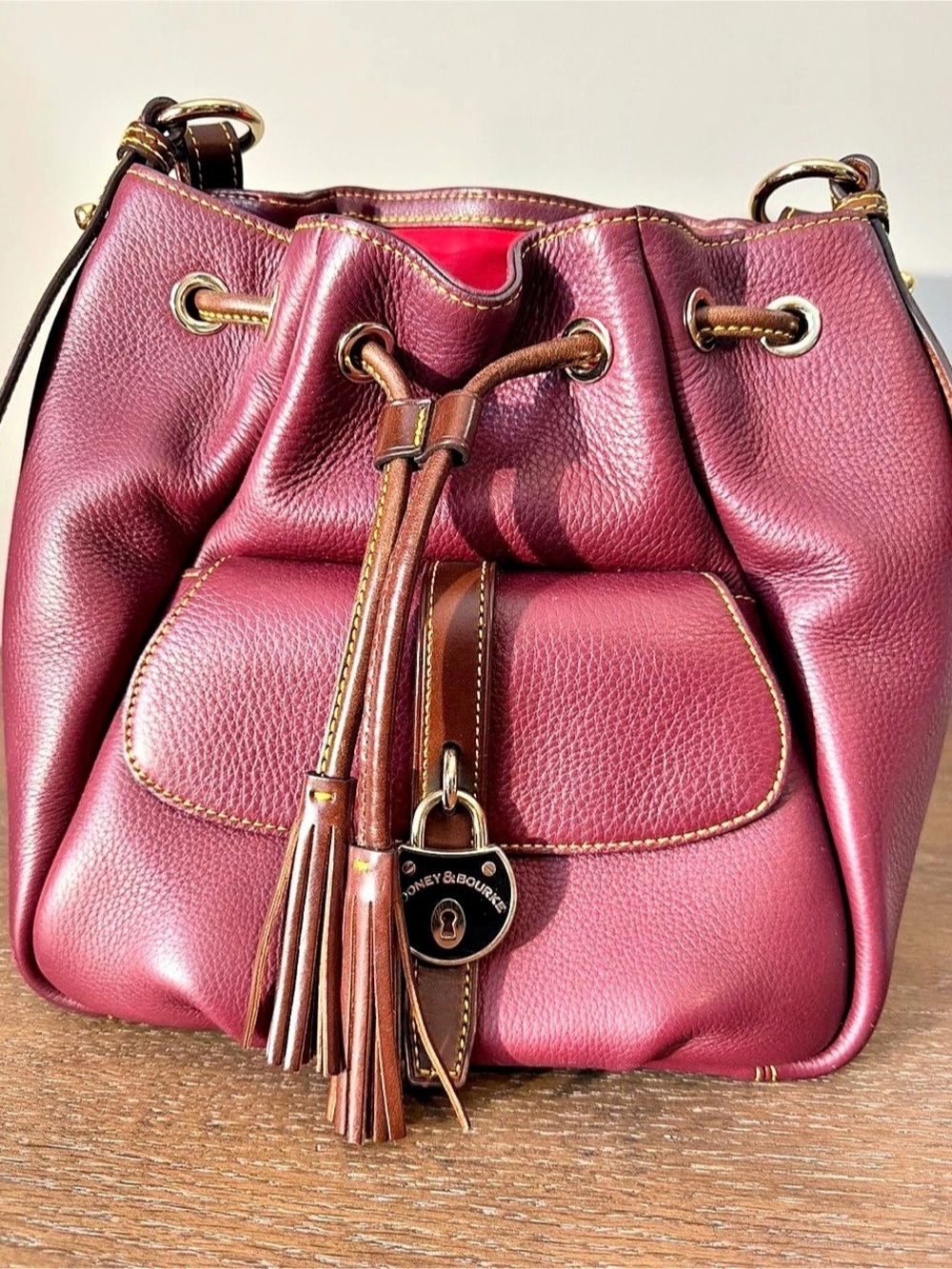 Vintage Dooney & Bourke Samba Leather Drawstring Bucket Bag Burgundy Oxblood